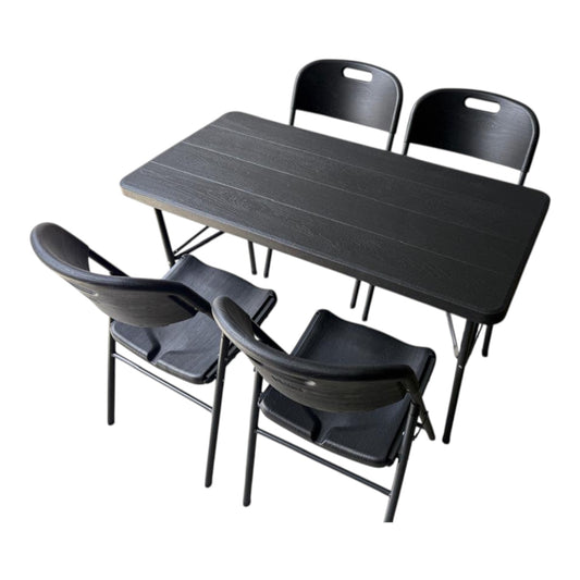 COMBO de mesa y 4 sillas plegables reforzadas en color negro