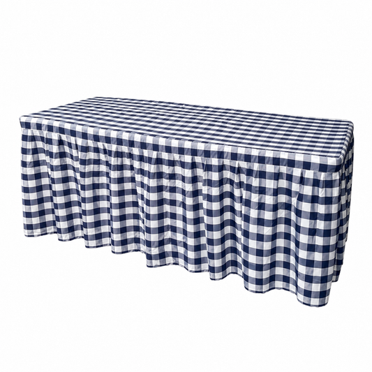 Mantel de Tela Oxford cuadros azules con Vuelos para Mesa de 1.80 Metros