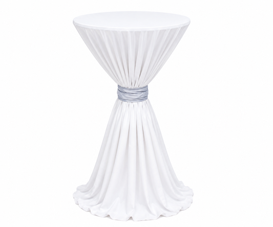 Mantel de Tela Oxford blanco con Cincho para Mesa Coctelera