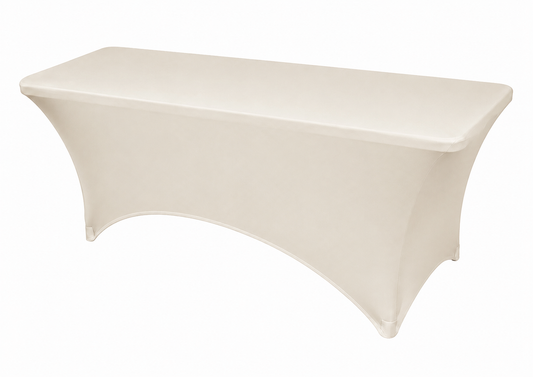 Mantel crema tipo cobertor Spandex para mesa rectangular de 1.8 metros