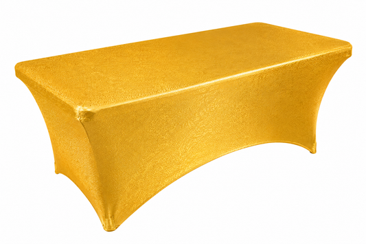 Mantel dorado tipo cobertor Spandex para mesa rectangular de 1.8 metros
