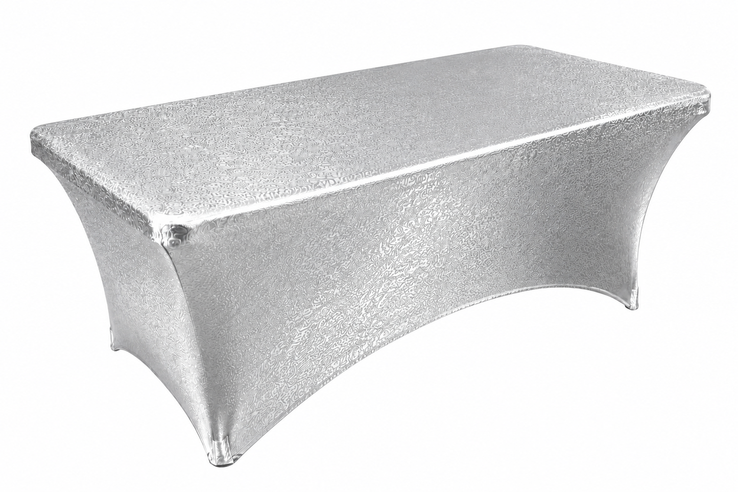 Mantel plateado tipo cobertor Spandex para mesa rectangular de 1.8 metros
