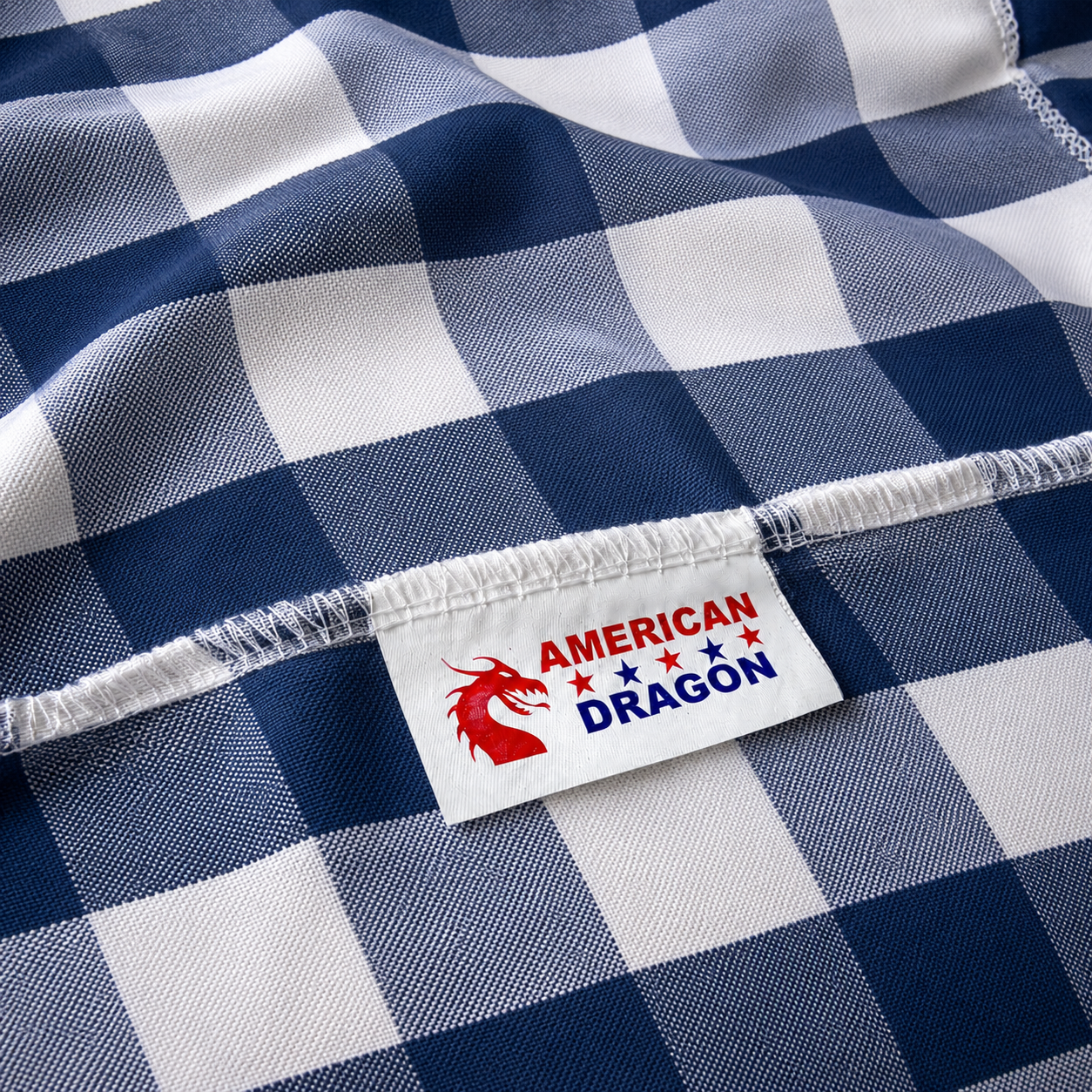 Mantel de Tela Oxford cuadros azules con Vuelos para Mesa de 1.80 Metros