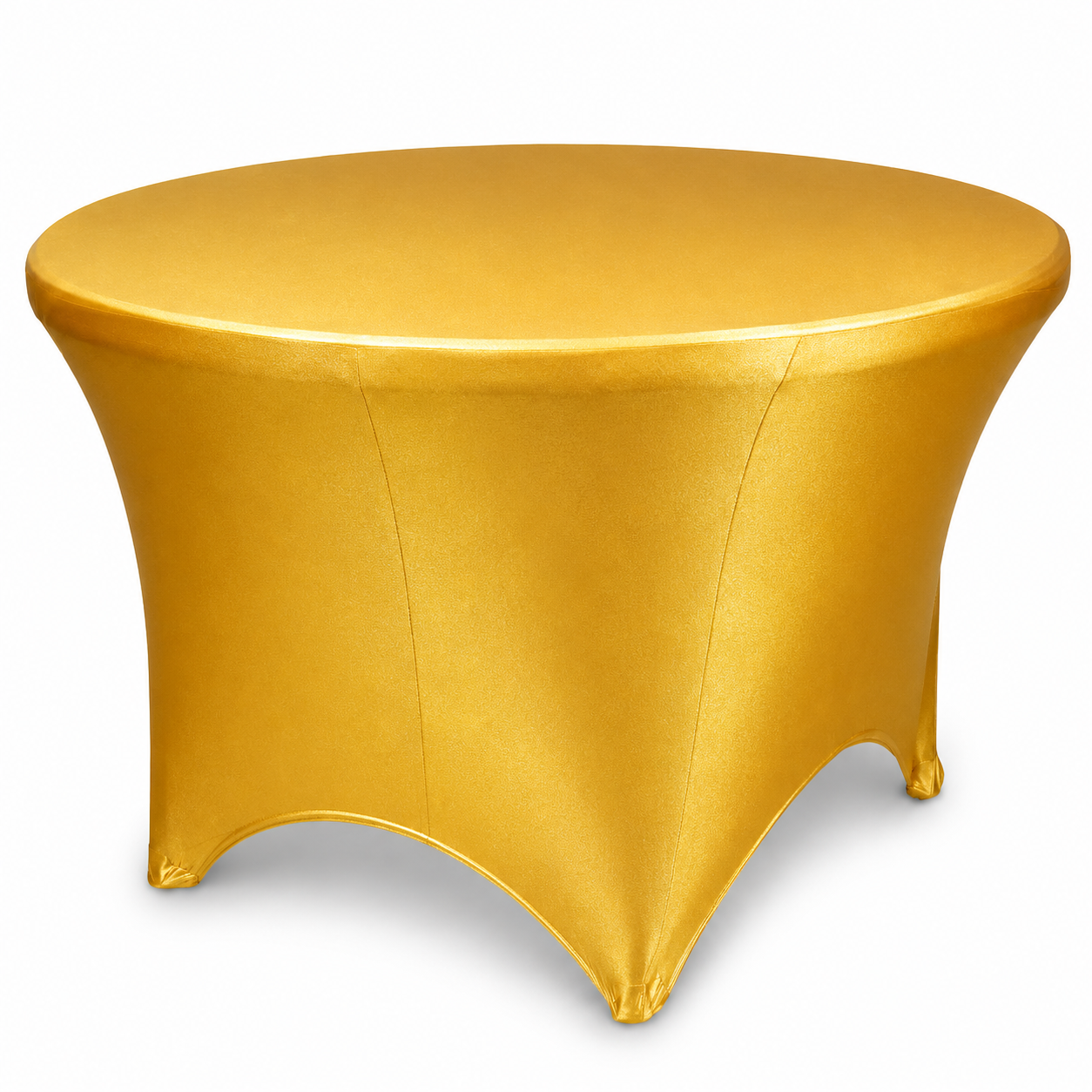 Mantel dorado Tipo Cobertor Spandex  para Mesa Redonda de 1.53 m
