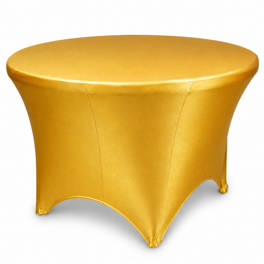 Mantel dorado Tipo Cobertor Spandex  para Mesa Redonda de 1.53 m