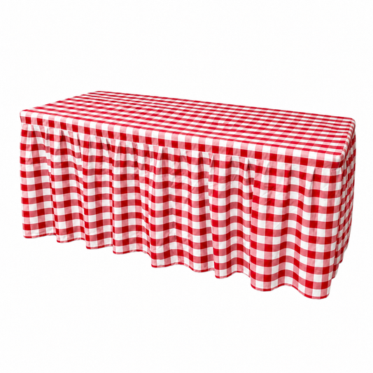Mantel de Tela Oxford cuadros rojos con Vuelos para Mesa de 1.80 Metros