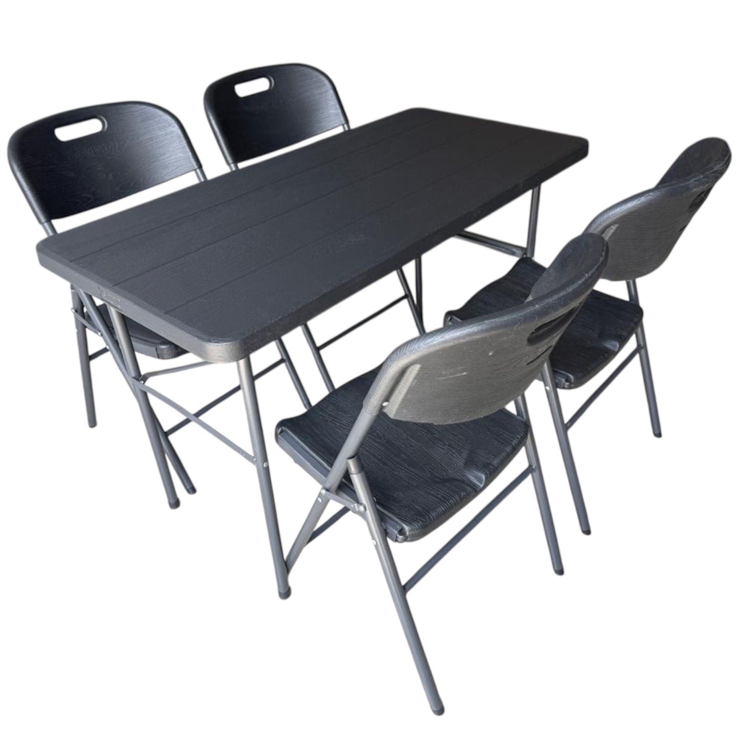 COMBO de mesa y 4 sillas plegables reforzadas en color negro