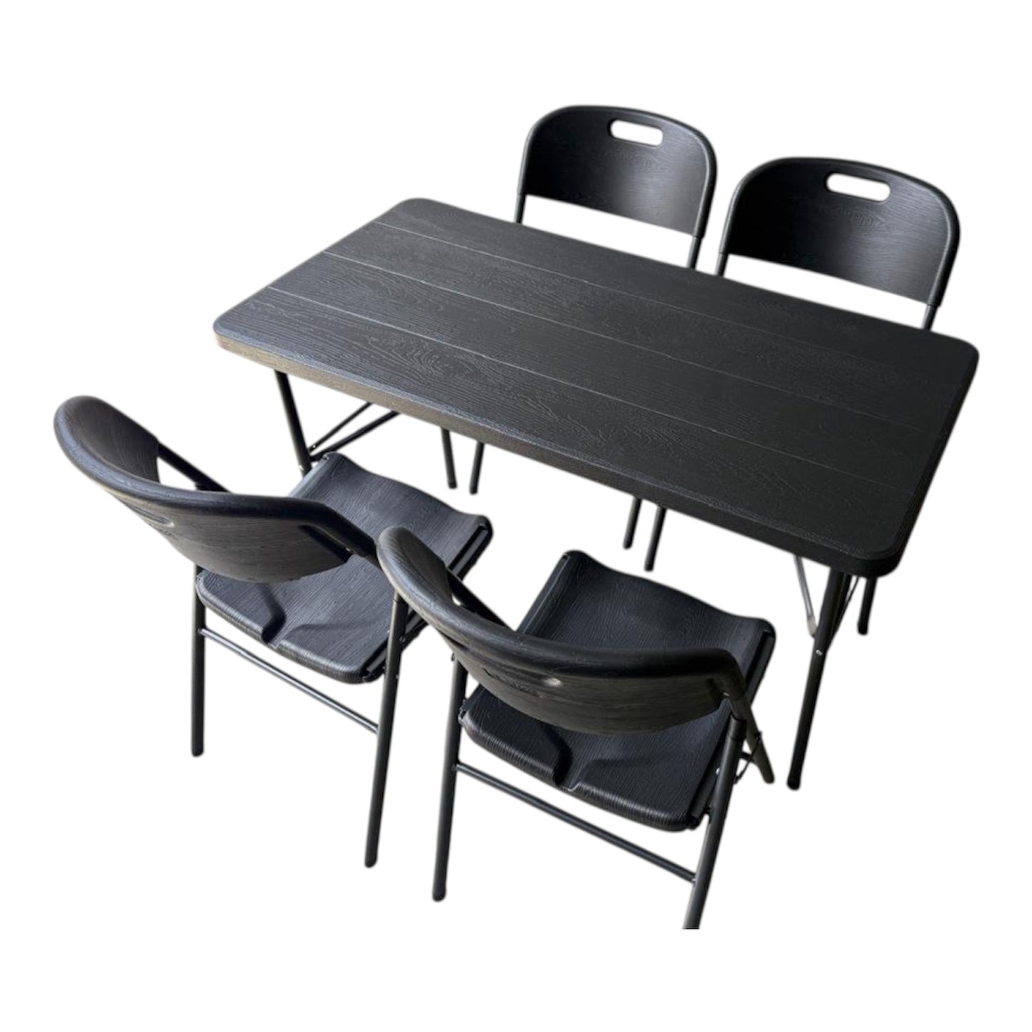 COMBO de mesa y 4 sillas plegables reforzadas en color negro
