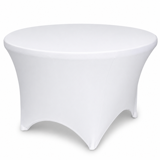 Mantel blanco Tipo Cobertor Spandex  para Mesa Redonda de 1.53 m