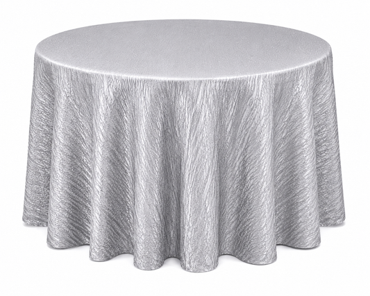 Mantel de Tela Corrugada plateada para Mesa Redonda de 1.53 m